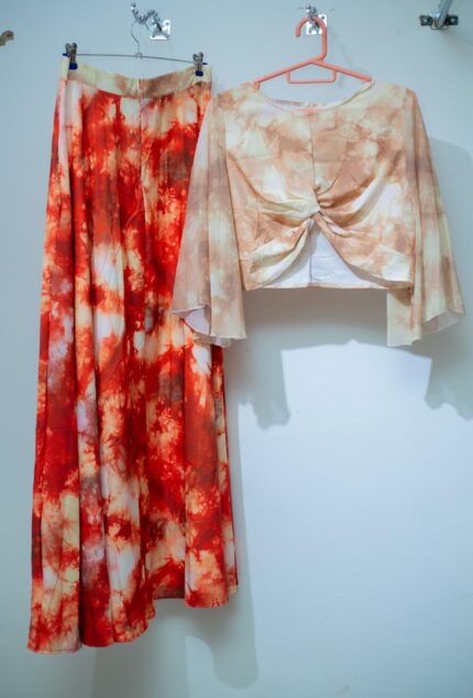 Top & Skirt Combo Set - Orange &  Cream