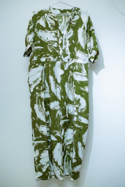 Green & White Printed Dress