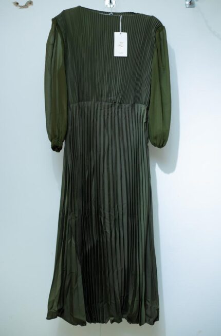 Dark Green Pleated Georgette Long Dress