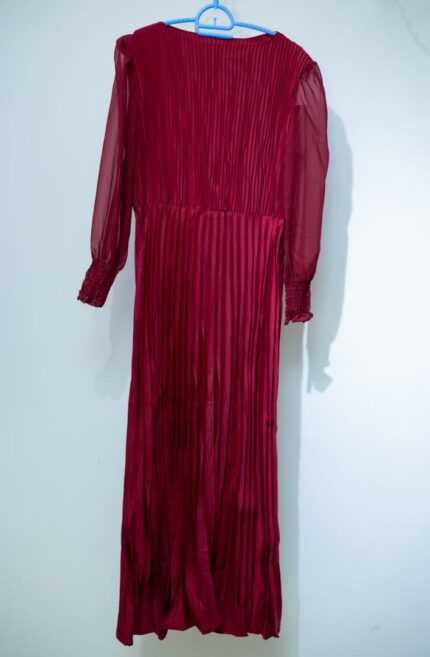Dark Burgundy Pleated Georgette Long Dress