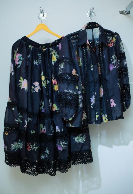 Top & Skirt Set - Black Floral