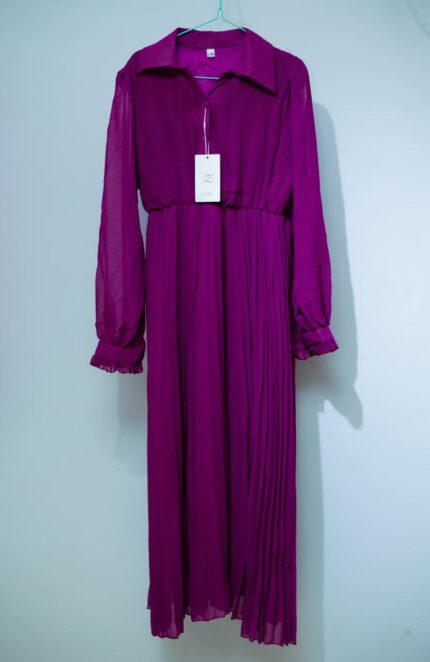 Violet Pleated Collared Long Dress
