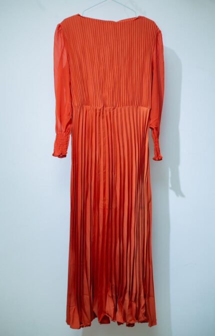 Rust Pleated Georgette Long Dress