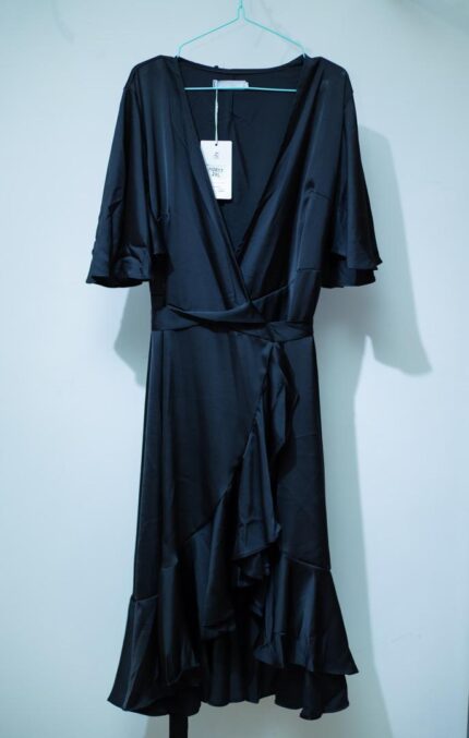 Pure Black Frill Lykra Long Dress