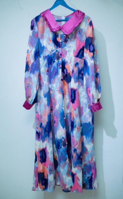 Blue & Pink Printed Long Dress