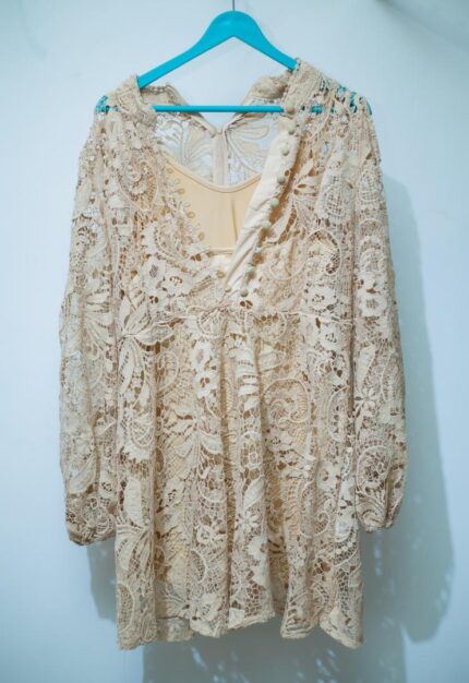 Beige Lace Short Dress
