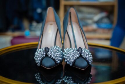 Big Tree Heels Pearl Bow Pattern - Black