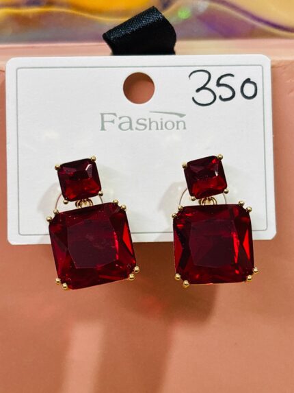 Red Rectangular Dangler Earring
