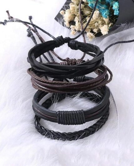 Yellow Chimes Leather Bracelet - Black & Brown