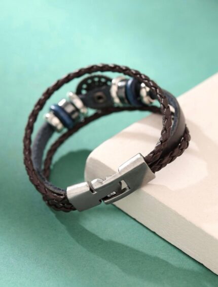 Trendz - Black & Brown Leather & Alloy Bracelet